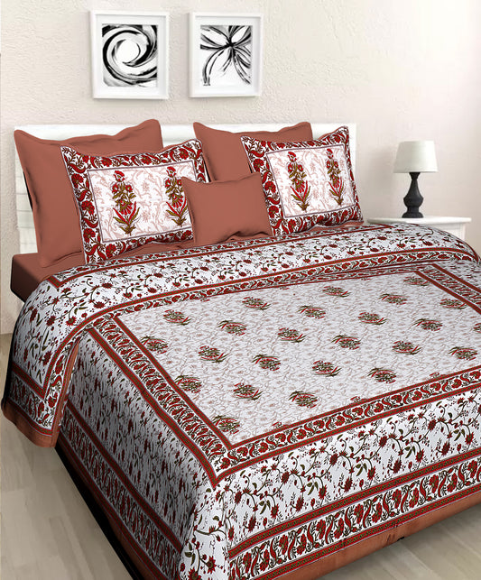 Jaipuriya Hand Block Bedsheet For Double Bed  With 2 Pillow Cover - Colour Pink , Fabric - 100% Cotton JAIPUR PRINTS