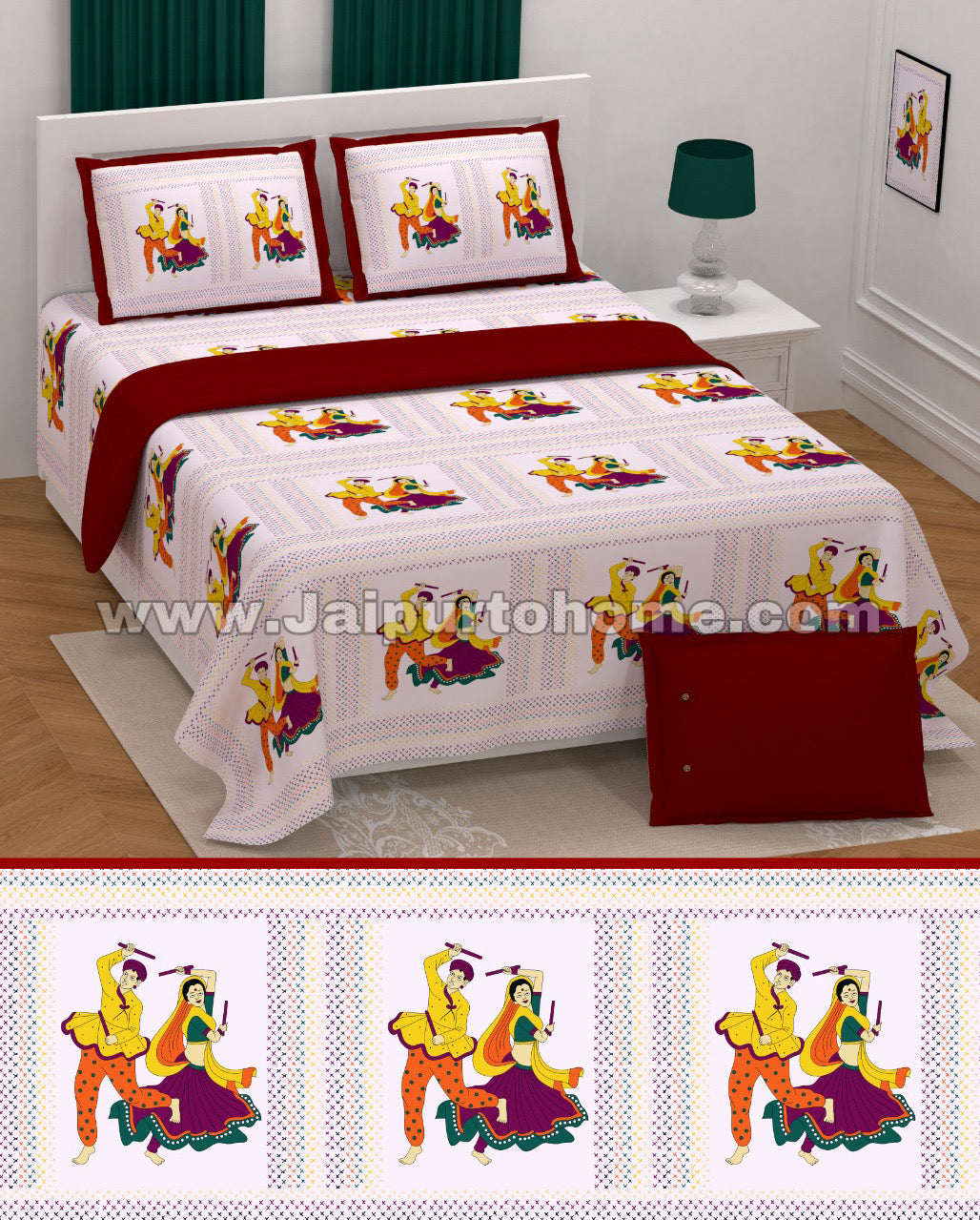 Alllemo Brand Maroon Bedsheet 108 x 108 100% Cotton Traditional Jaipuri Print 1 King Bedsheet with 2 Pillow Covers Alllemo