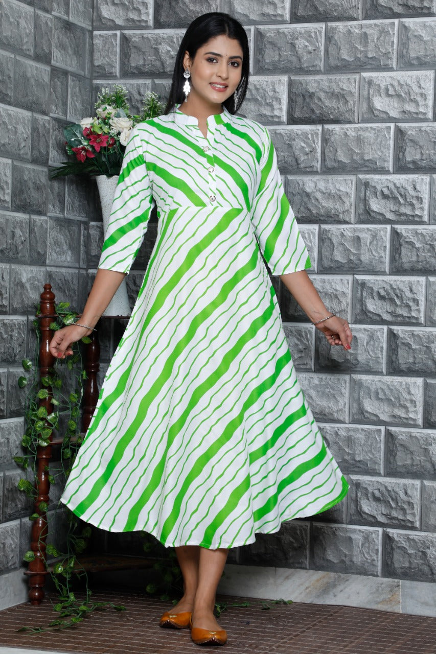 Womens Green line Printed Cotton Long Anarkali Kurta www.jaipurtohome.com