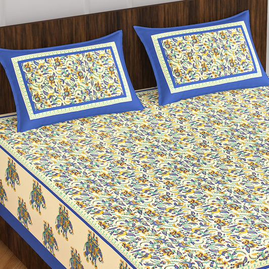 Rajasthani Trendy Bedsheet 100% Cotton Bedsheet 280-TC Cotton Queen Size Bedsheet With 2 Pillow Cover www.jaipurtohome.com