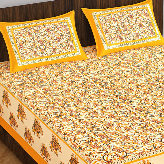 Rajasthani Trendy Bedsheet 100% Cotton Bedsheet 280-TC Cotton Queen Size Bedsheet With 2 Pillow Cover www.jaipurtohome.com