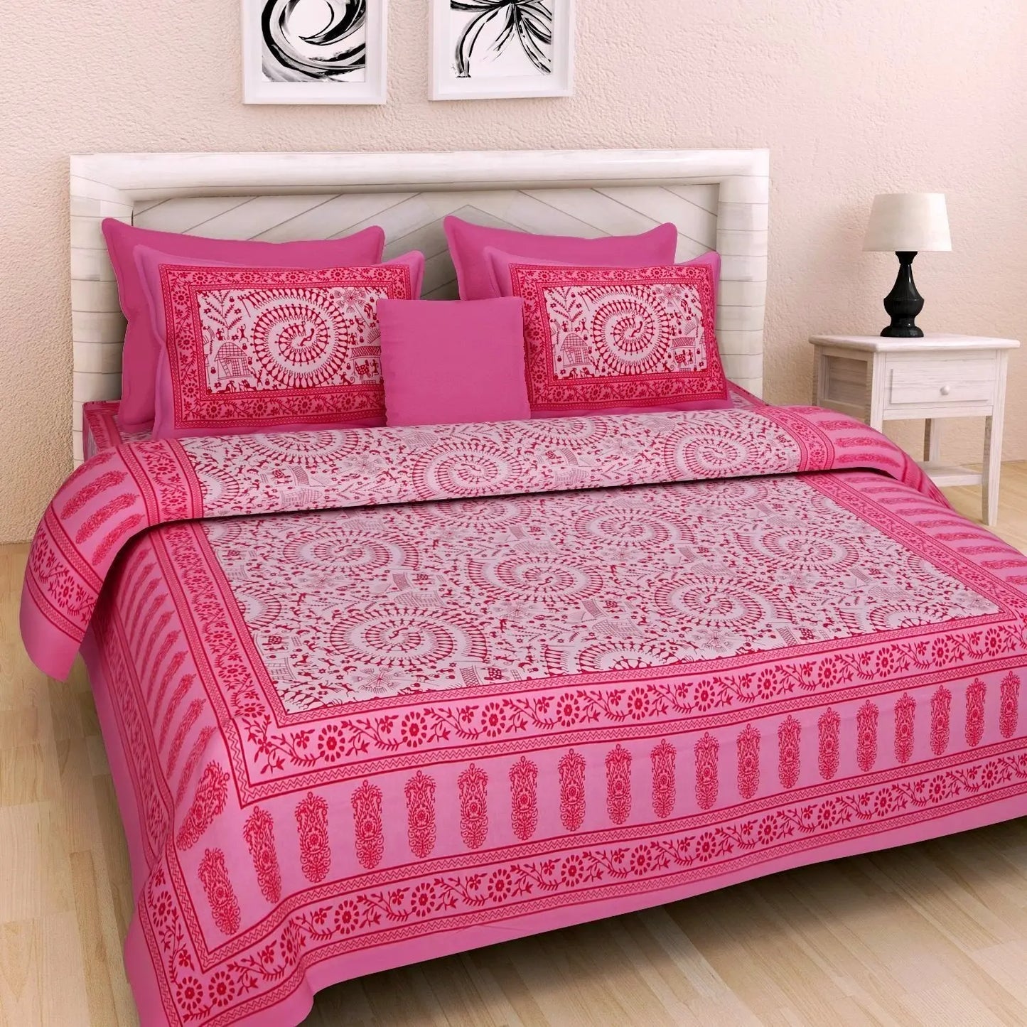 JAIPUR PRINTS Traditional Jaipuri Print 1 Double Bed Sheet with 2 Pillow Covers (100% Cotton) www.jaipurtohome.com