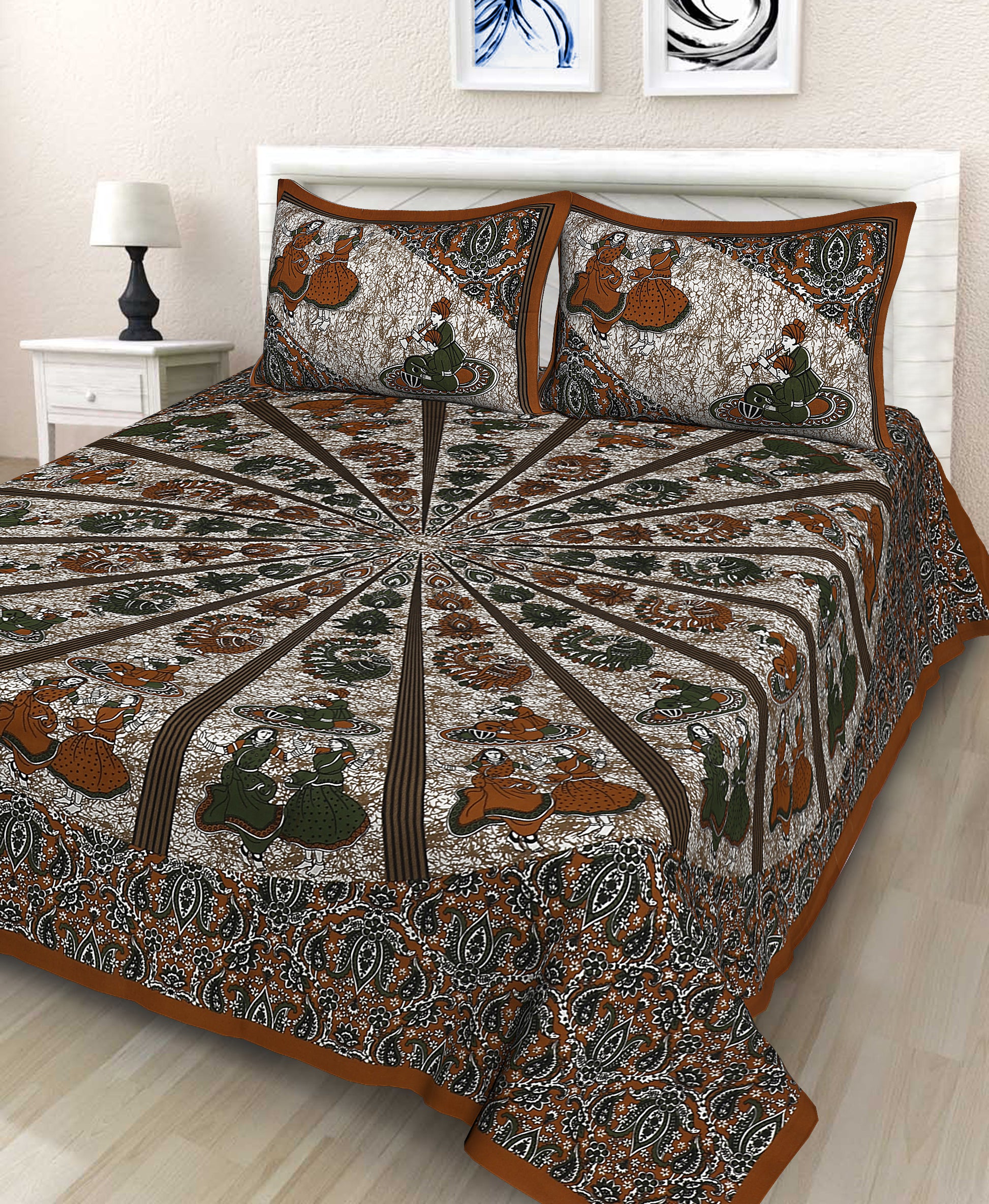 Jaipuri 100% Cotton Double Size Bedsheet with 2 Pillow Covers ( 280 TC ) JAIPUR PRINTS