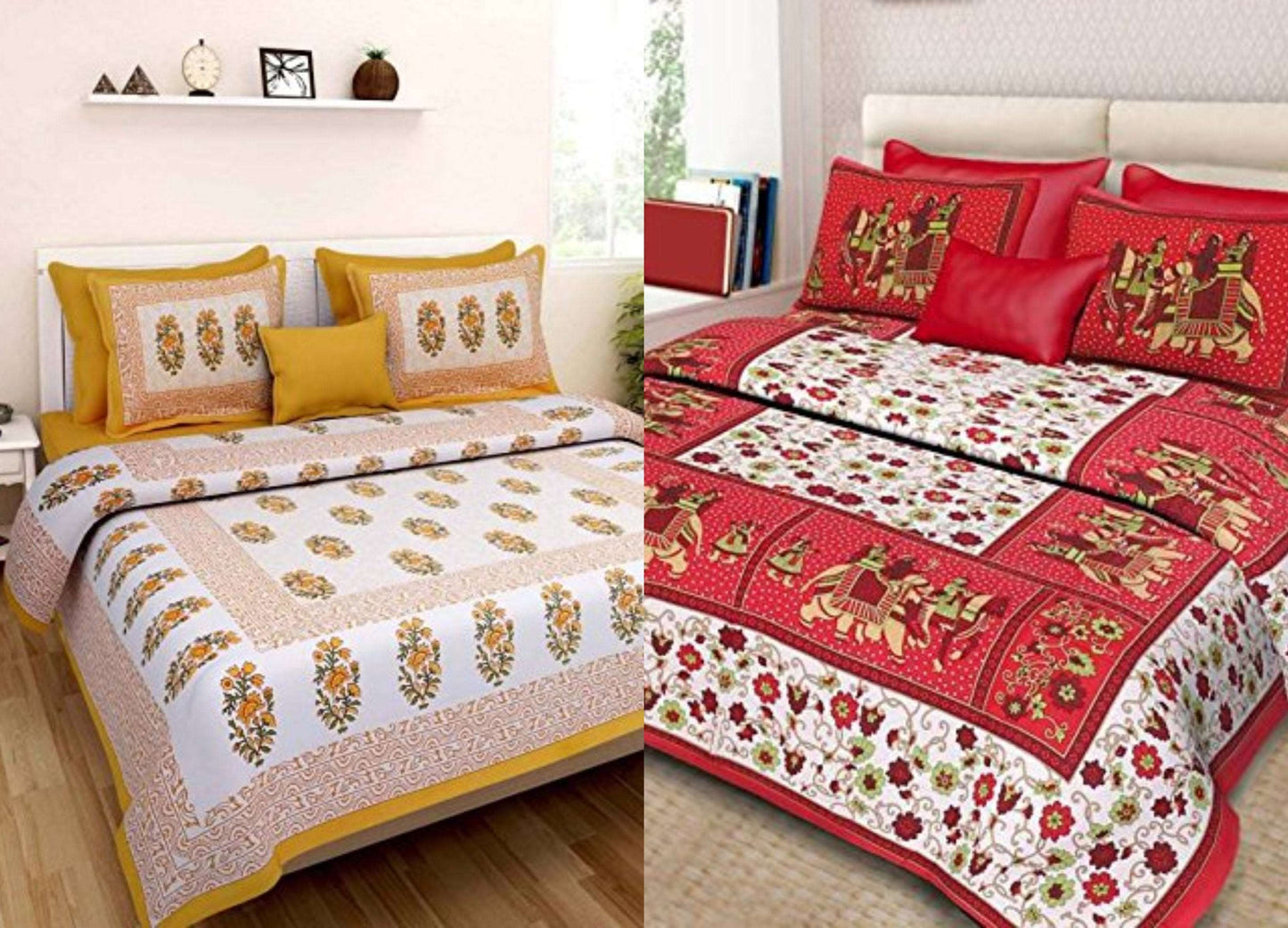 100% Cotton Bedsheet Combo 280 -TC Cotton Double 2 Bedsheet With 4 Pillow Cover - freeshipping - www.jaipurtohome.com