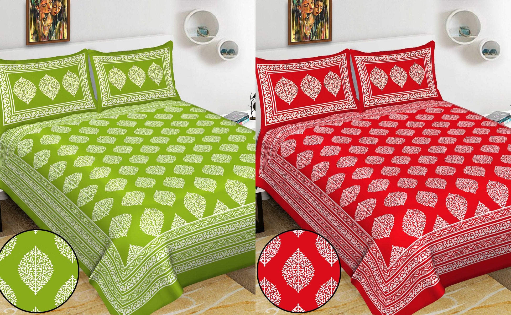 100% Cotton Bedsheet Combo 280 -TC Cotton Double 2 Bedsheet With 4 Pillow Cover - www.jaipurtohome.com