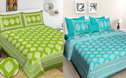 100% Cotton Bedsheet Combo 280 -TC Cotton Double 2 Bedsheet With 4 Pillow Cover - www.jaipurtohome.com