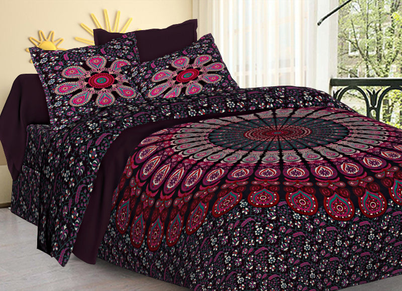 100% Cotton King Size Bedsheet Dark Naptol print JAIPUR PRINTS