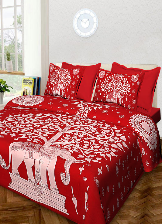 Black Hati 100% Cotton 1 Traditional King Size Bedsheet with 2 Pillow Cover JAIPUR PRINTS