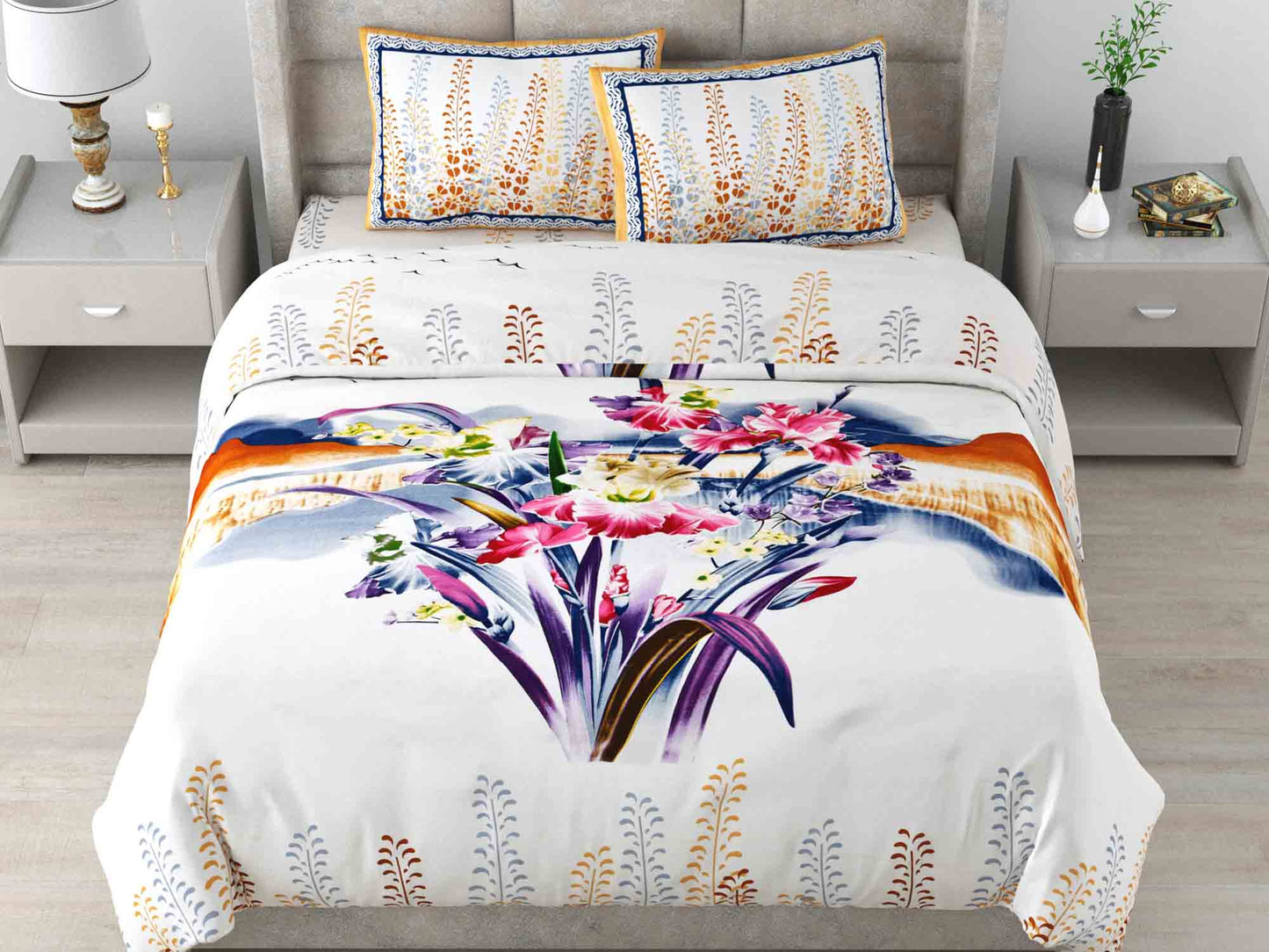 100% Cotton Bedsheet 280-TC Cotton King Size  Bedsheet With 2 Pillow Cover J2H