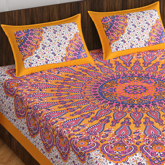 Rajasthani Trendy Bedsheet 100% Cotton Bedsheet 280-TC Cotton Queen Size Bedsheet With 2 Pillow Cover www.jaipurtohome.com