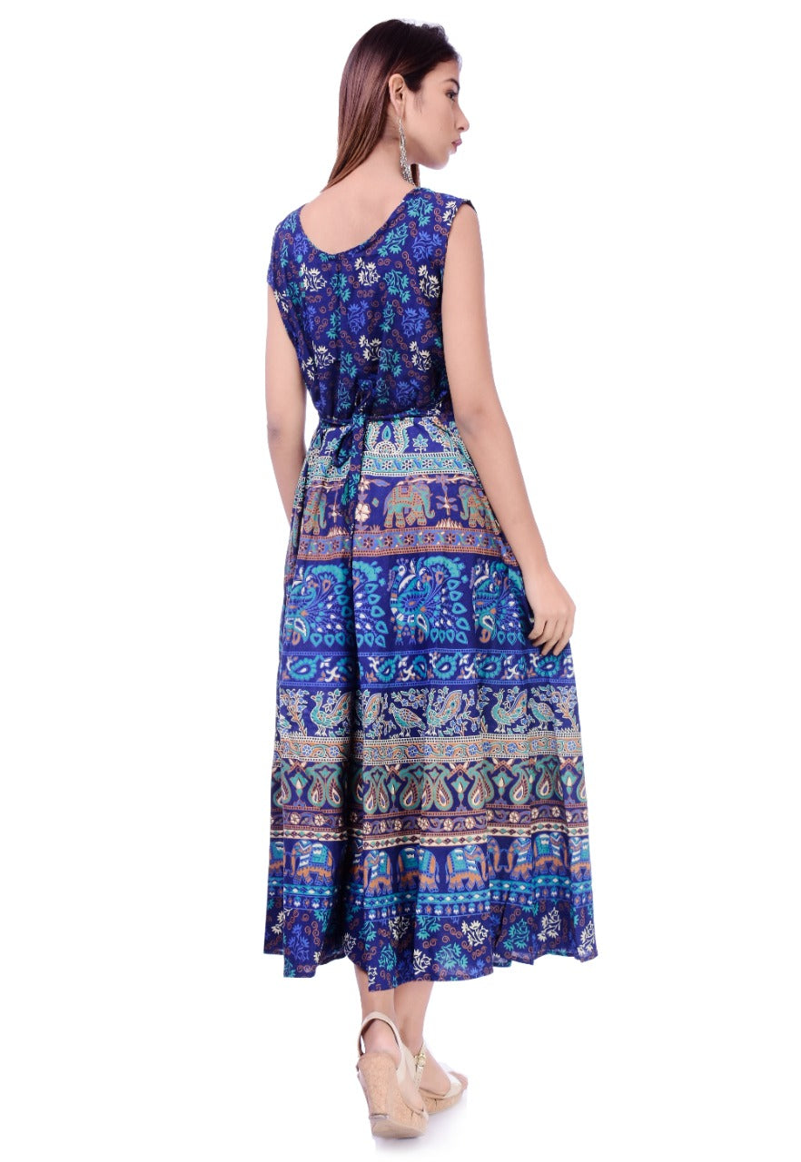 Trendy Beautiful Jaipuri Women's Cotton Jaipuri Floral Print Long Maxi Dress (Multicolour) JAIPUR PRINTS