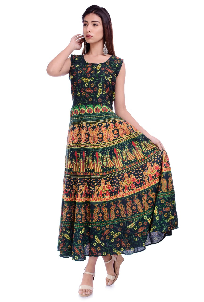 Beautiful Jaipuri Women's Cotton Jaipuri Floral Print Long Maxi Dress (Multicolour) JAIPUR PRINTS