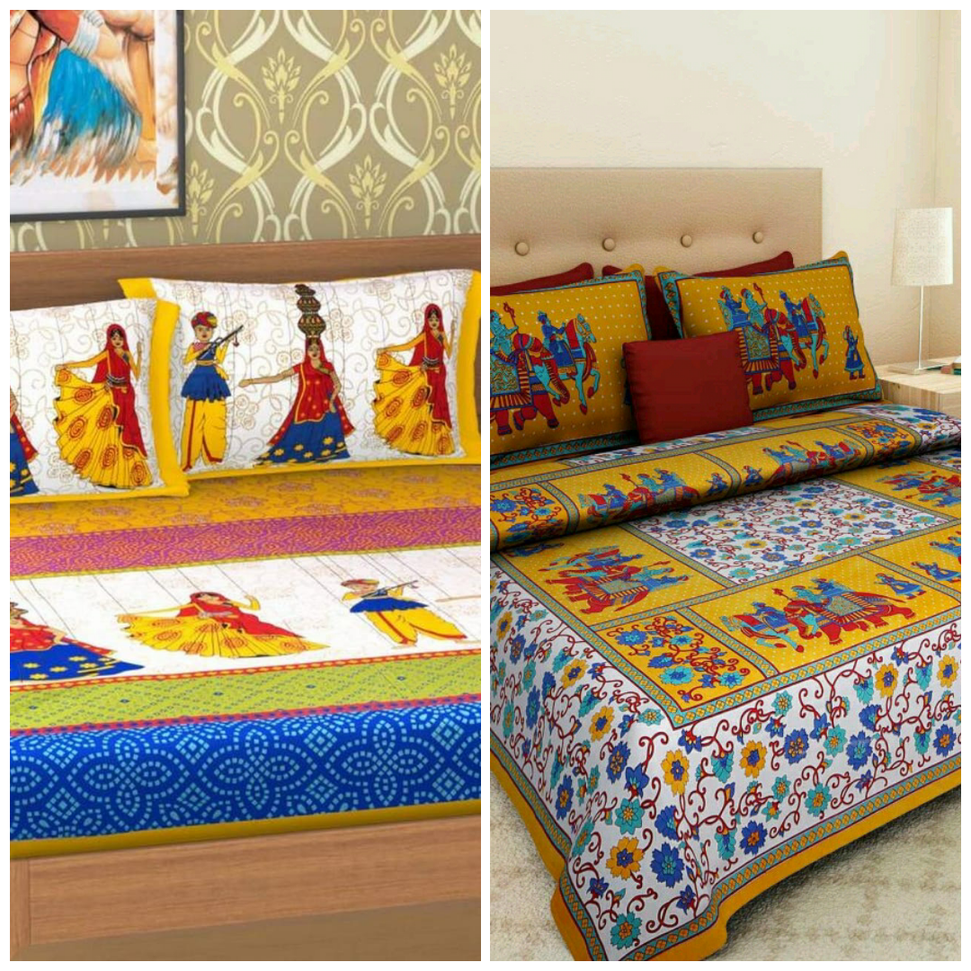 Jaipur Prints 100 % Cotton Jaipuri Rajasthani Double 2 Bedsheet Combo with 4 Pillow Cover JaipurToHome