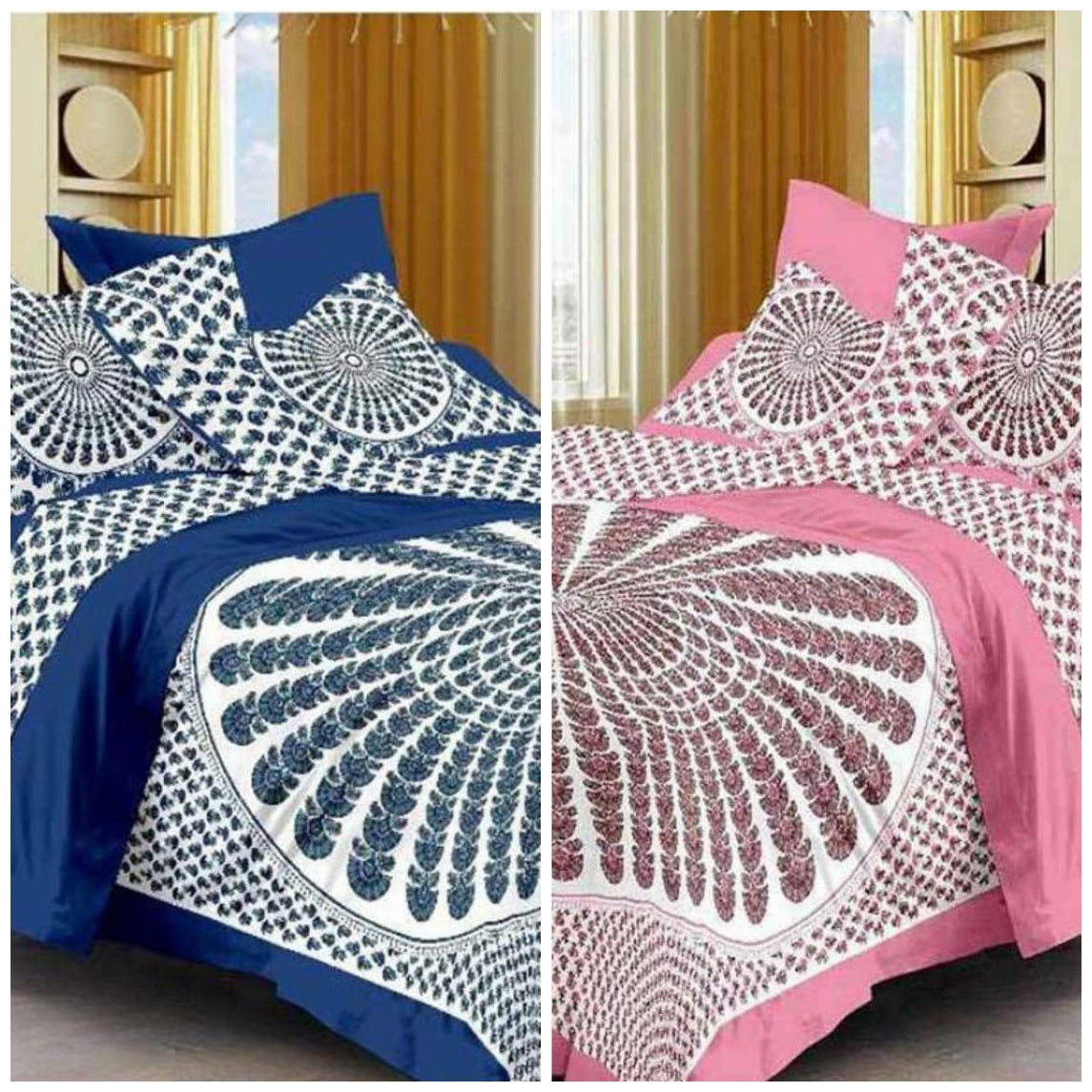 Jaipur Prints 100 % Cotton Jaipuri Rajasthani Double 2 Bedsheet Combo with 4 Pillow Cover JaipurToHome