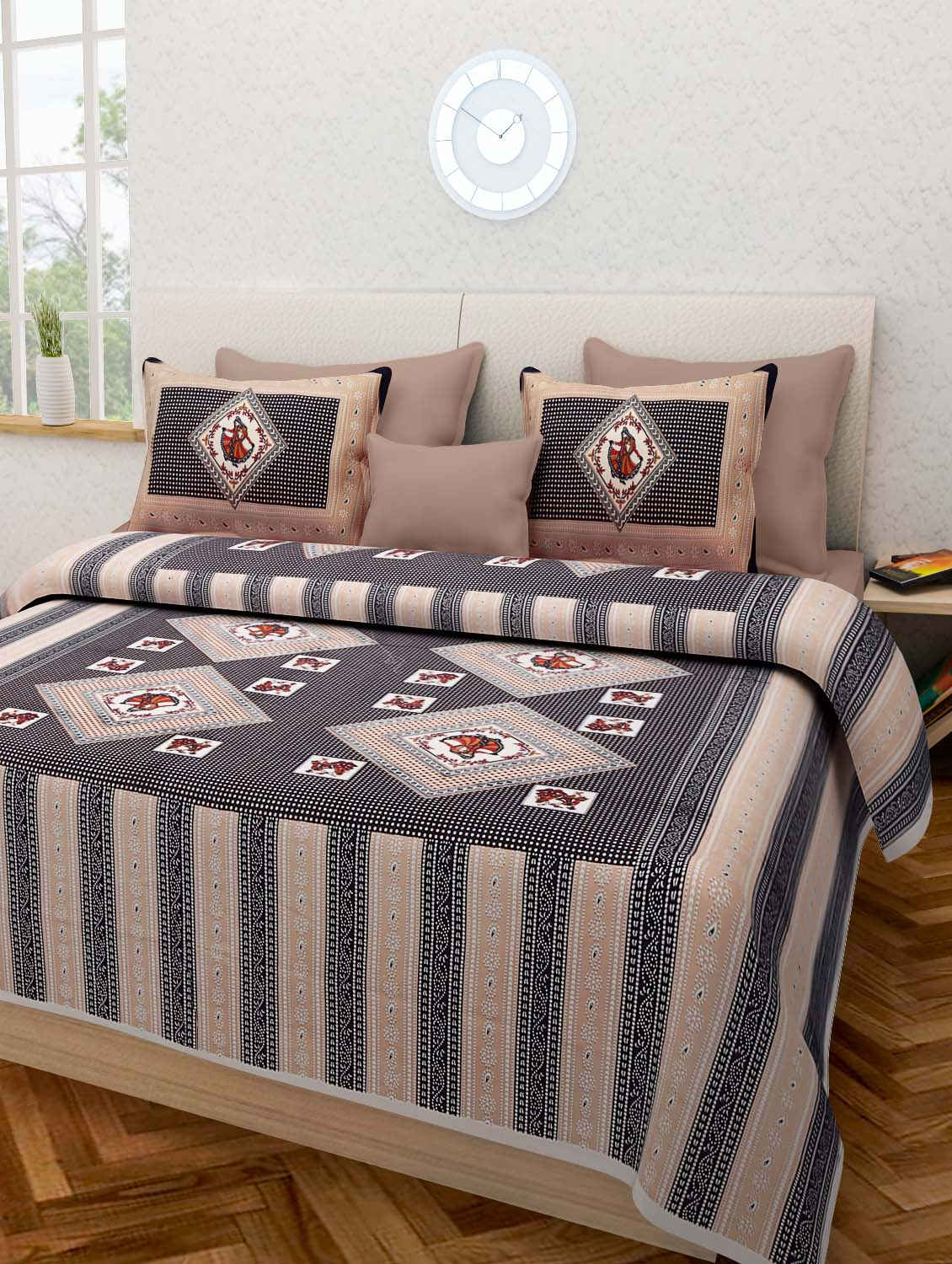 Jaipuri 100% Cotton Bedsheet 240 -TC Cotton King Size 2 Bedsheet With 4 Pillow Cover - Bedsheet Combo Pack www.jaipurtohome.com