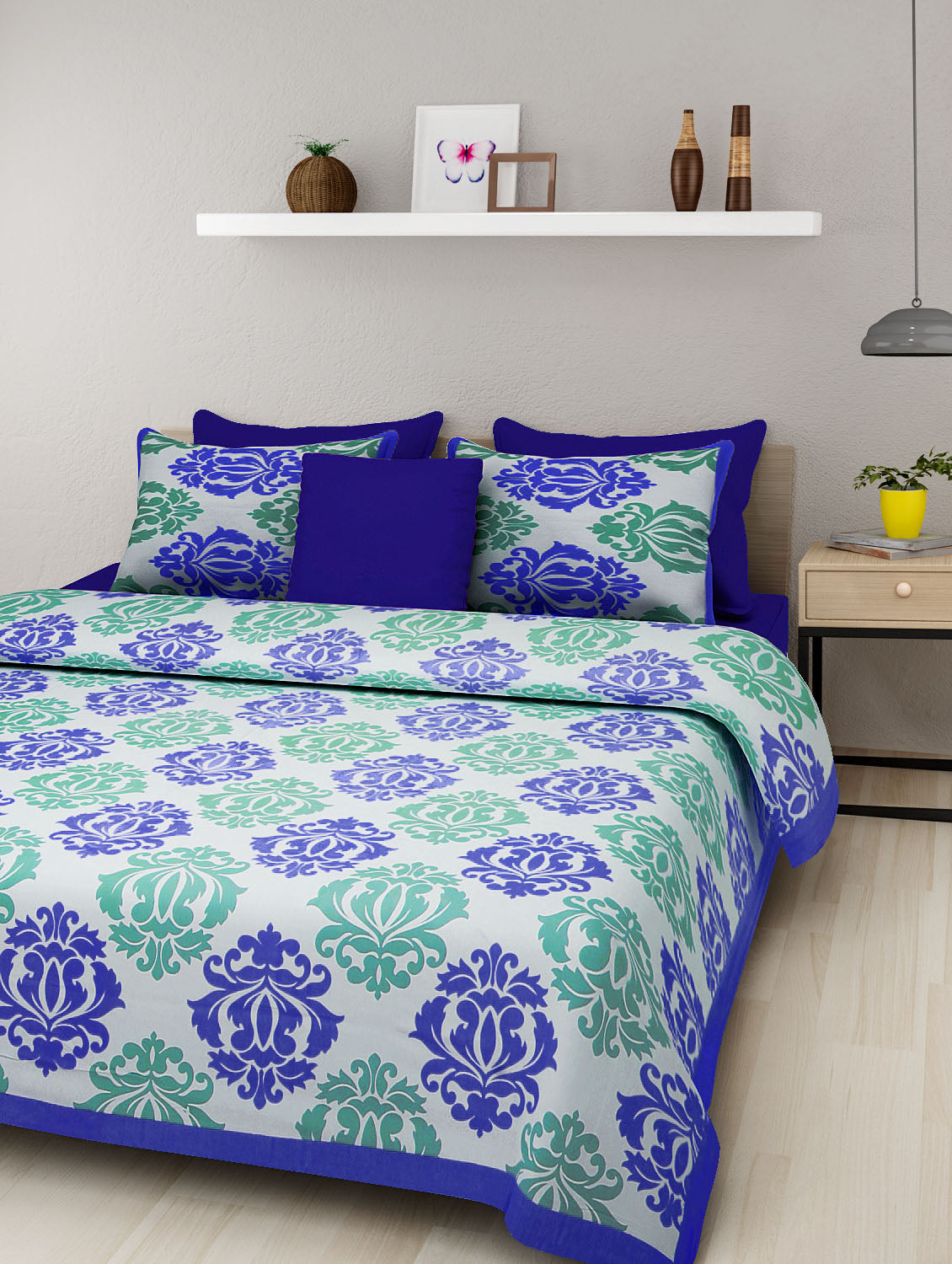 Trendy Bedsheet 100% Cotton Traditional King Size Bedsheet with 2 Pillow Cover www,JaipurToHome.com