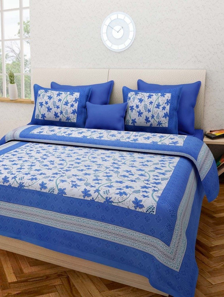 Jaipuri Trendy Bedsheet 100% Cotton Traditional King Size Bedsheet with 2 Pillow Cover www,JaipurToHome.com