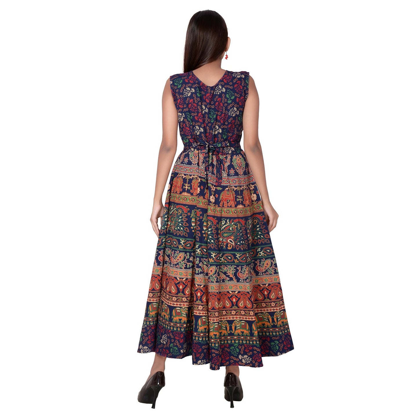 Beautiful Jaipuri Women's Cotton Jaipuri Floral Print Long Maxi Dress (Multicolour) JAIPUR PRINTS