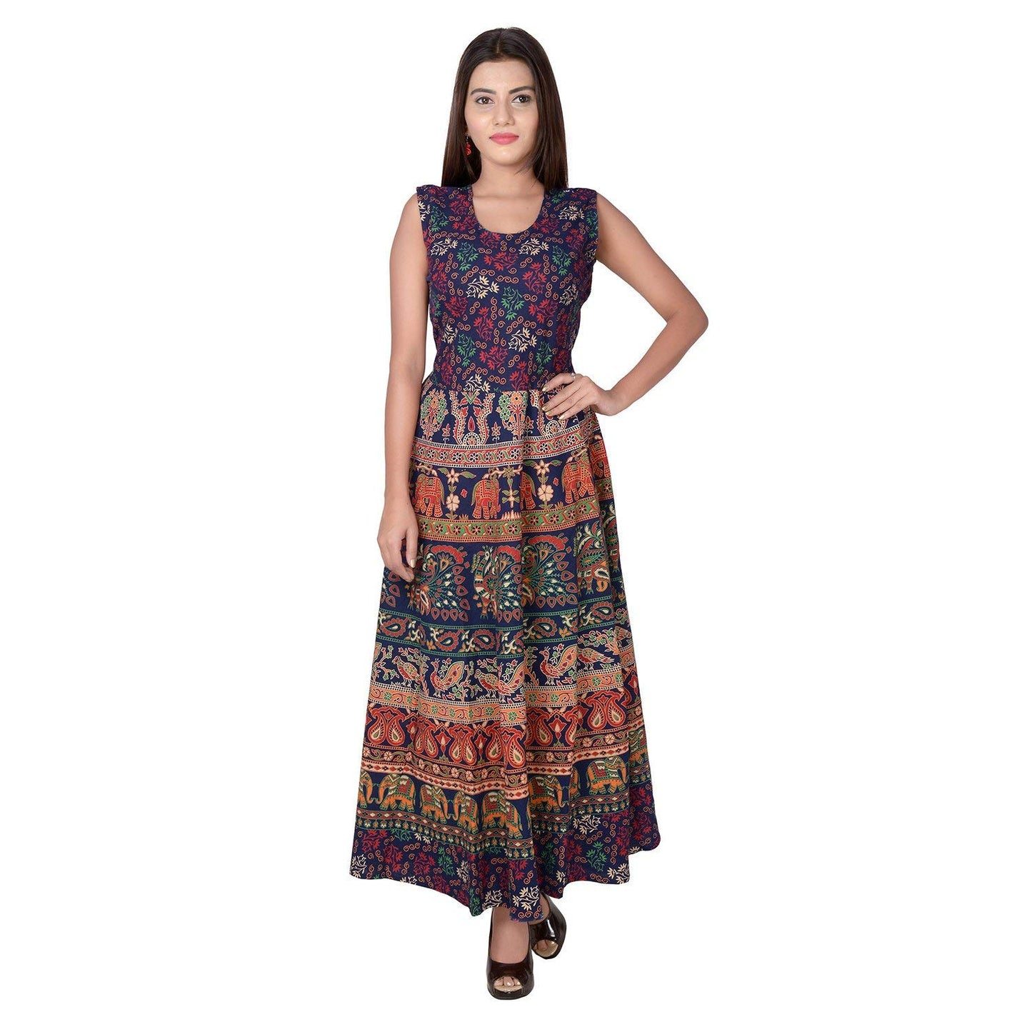 Beautiful Jaipuri Women's Cotton Jaipuri Floral Print Long Maxi Dress (Multicolour) JAIPUR PRINTS