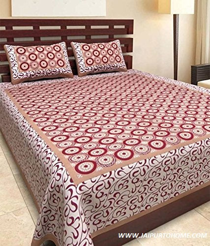 Brown 100 % Cotton Jaipuri Bedsheet For Double Bed with 2 Zipped Pillow Cover freeshipping - www.jaipurtohome.com