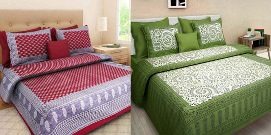 Jaipuri 100% Cotton Bedsheet Combo 280 -TC Cotton Double 2 Bedsheet With 4 Pillow Cover - Bedsheet Combo Pack freeshipping - www.jaipurtohome.com