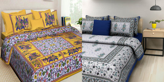 Jaipuri 100% Cotton Bedsheet 280 -TC Cotton Double 2 Bedsheet With 4 Pillow Cover - Bedsheet Combo Pack www.jaipurtohome.com