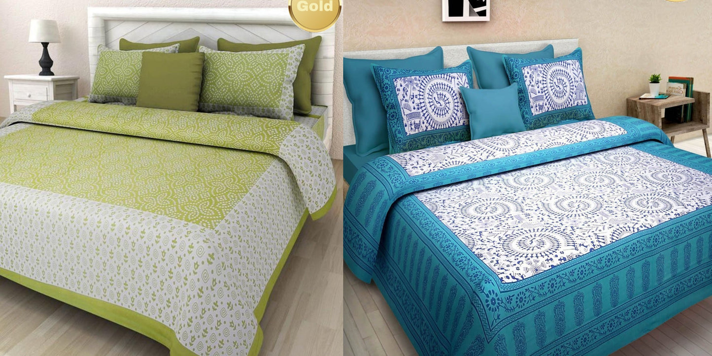 Jaipuri 100% Cotton Bedsheet Combo 280 -TC Cotton Double 2 Bedsheet With 4 Pillow Cover - Bedsheet Combo Pack freeshipping - www.jaipurtohome.com