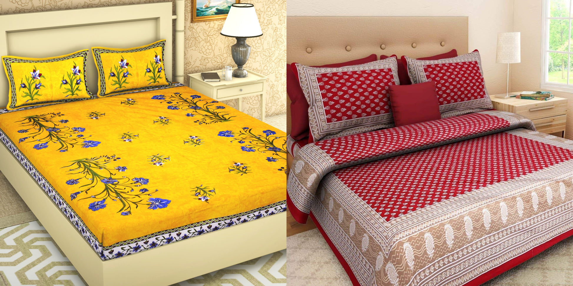 Jaipuri 100% Cotton Bedsheet 280 -TC Cotton Double 2 Bedsheet With 4 Pillow Cover - Bedsheet Combo Pack www.jaipurtohome.com