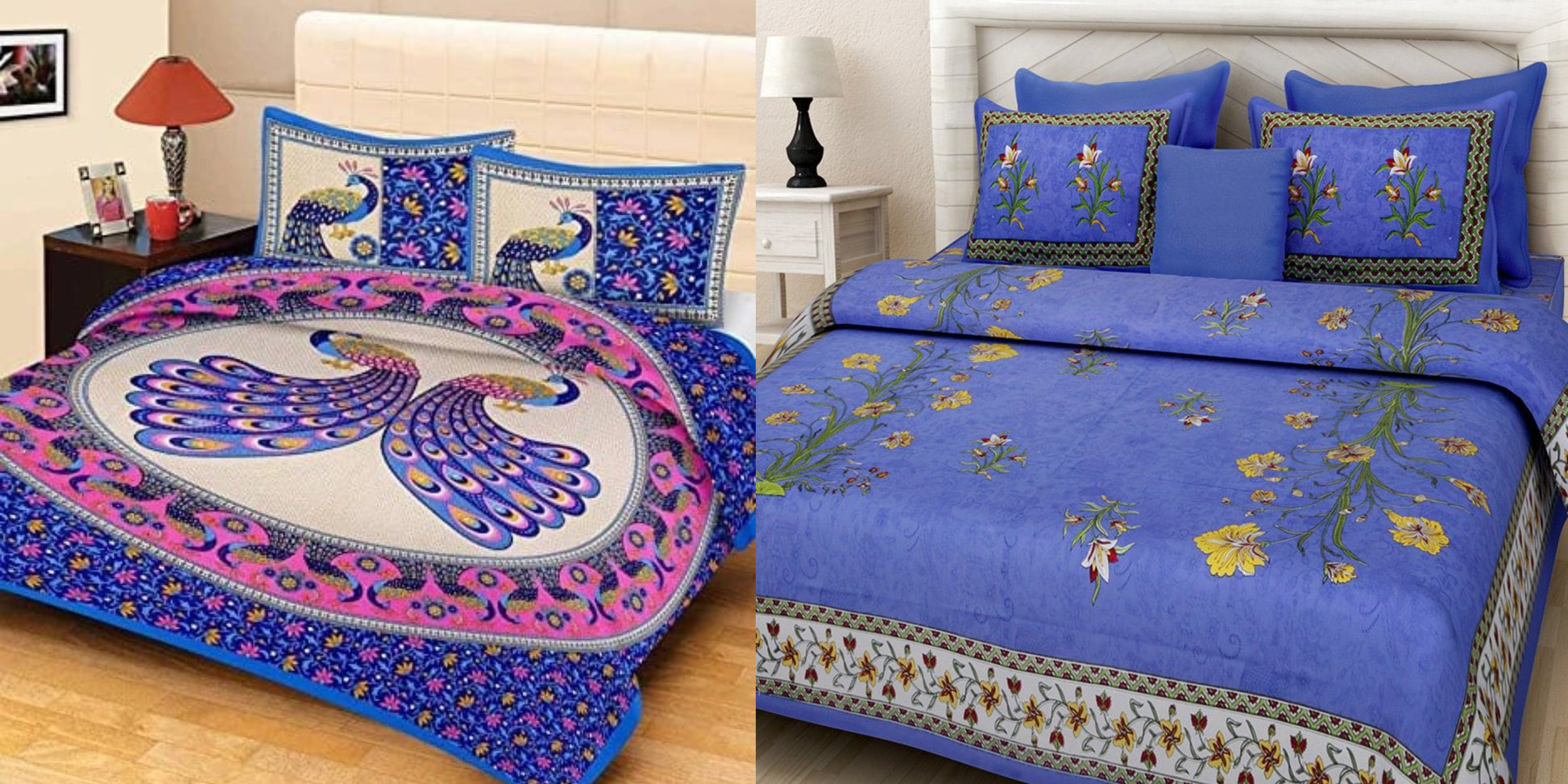 Jaipuri 100% Cotton Bedsheet Combo 280 -TC Cotton Double 2 Bedsheet With 4 Pillow Cover - Bedsheet Combo Pack freeshipping - www.jaipurtohome.com