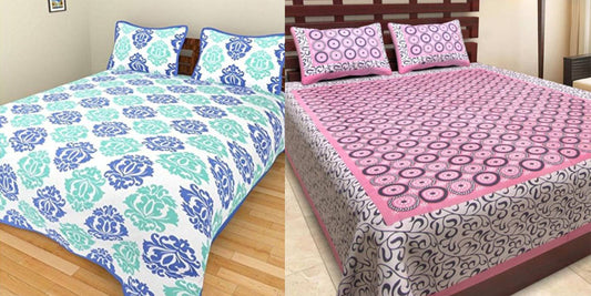 Jaipuri 100% Cotton Bedsheet Combo 280 -TC Cotton Double 2 Bedsheet With 4 Pillow Cover - Bedsheet Combo Pack freeshipping - www.jaipurtohome.com