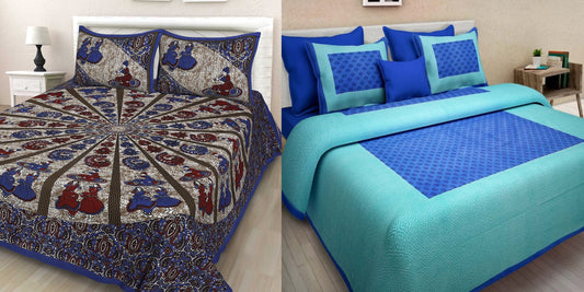 Jaipuri 100% Cotton Bedsheet Combo 280 -TC Cotton Double 2 Bedsheet With 4 Pillow Cover - Bedsheet Combo Pack freeshipping - www.jaipurtohome.com