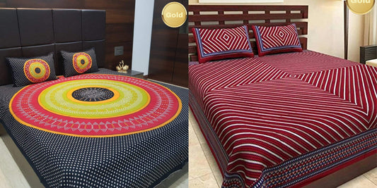 Jaipuri 100% Cotton Bedsheet 280 -TC Cotton Double 2 Bedsheet With 4 Pillow Cover - Bedsheet Combo Pack freeshipping - www.jaipurtohome.com