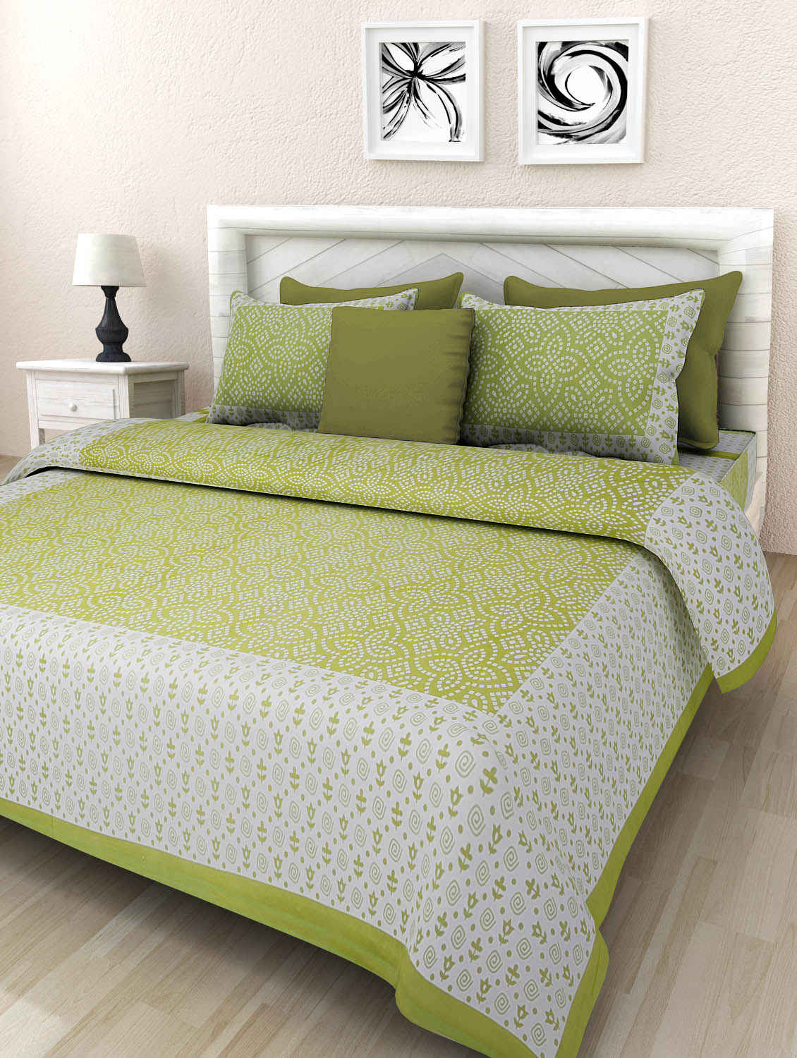 Bedsheet  100% Cotton Traditional King Size Bedsheet with 2 Pillow Cover JaipurToHome.Com