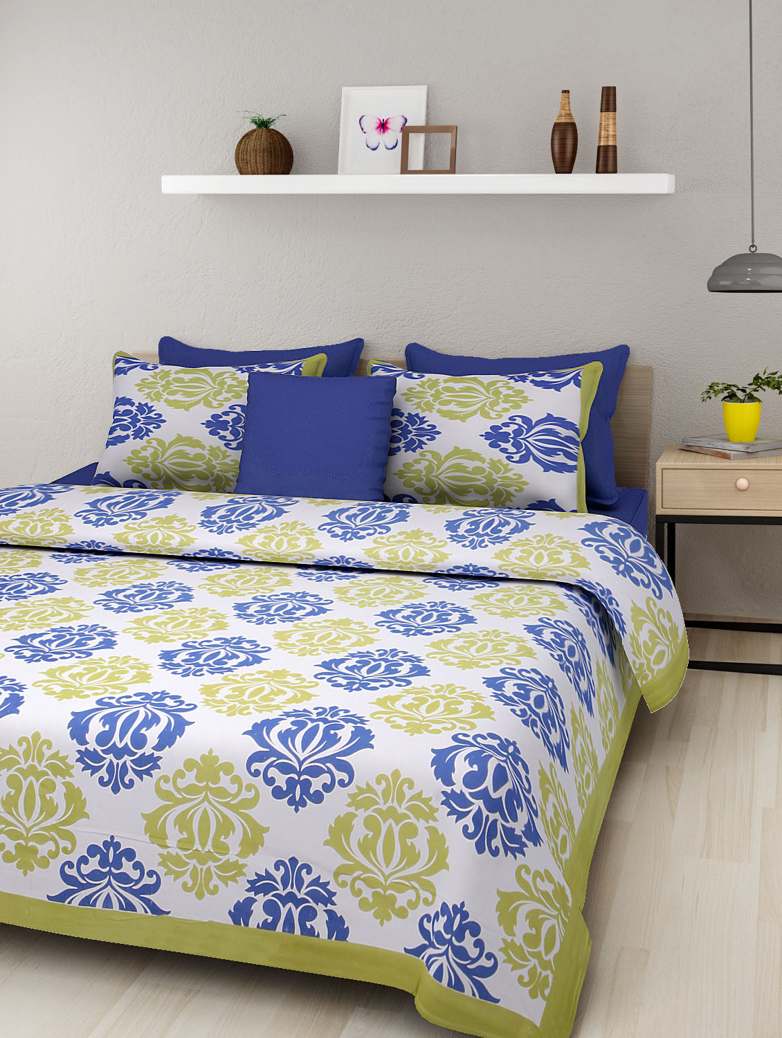 Trendy Bedsheet 100% Cotton Traditional King Size Bedsheet with 2 Pillow Cover www,JaipurToHome.com