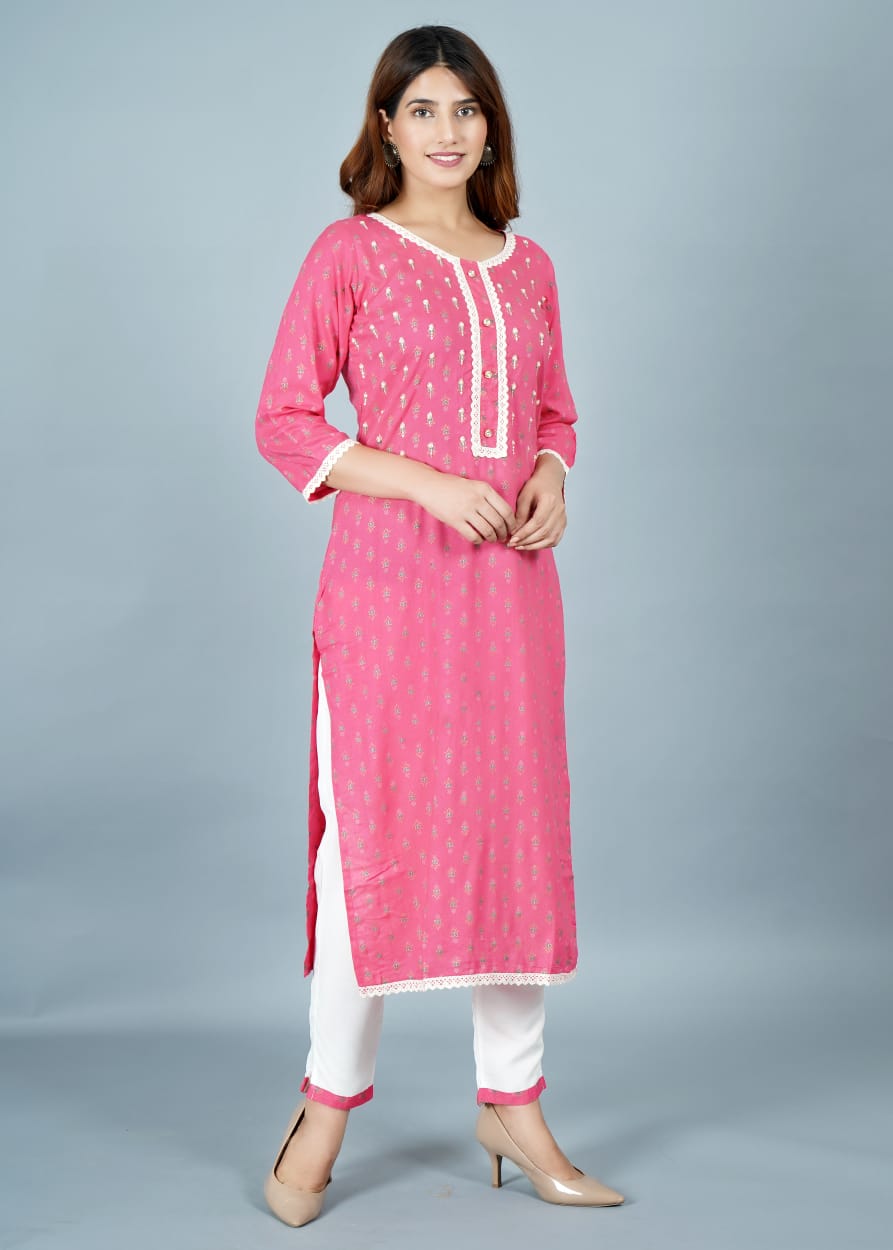 Womens Printed Reyon Long kurta with 1 Palazzo Pant freeshipping - www.jaipurtohome.com