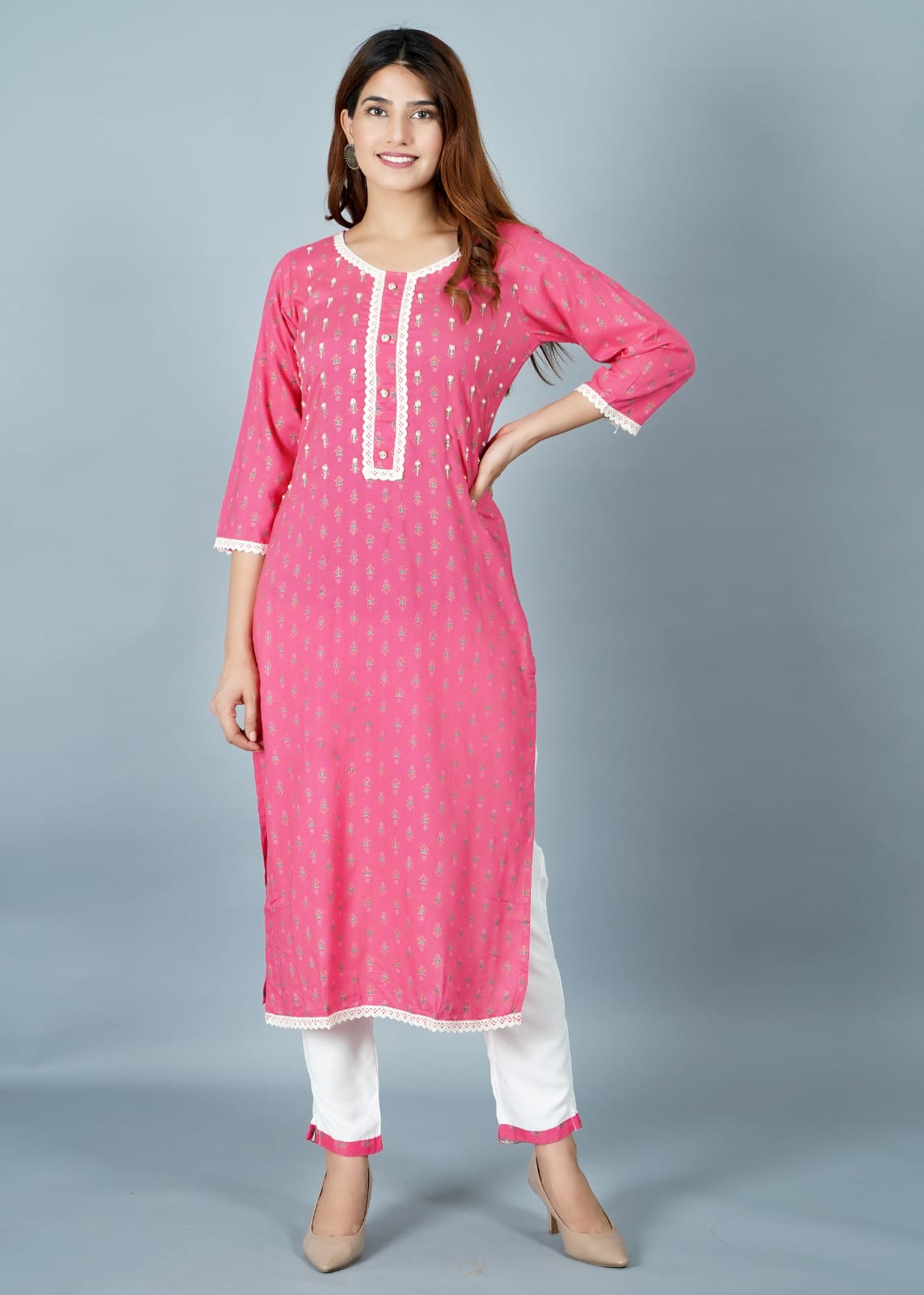 Womens Printed Reyon Long kurta with 1 Palazzo Pant freeshipping - www.jaipurtohome.com