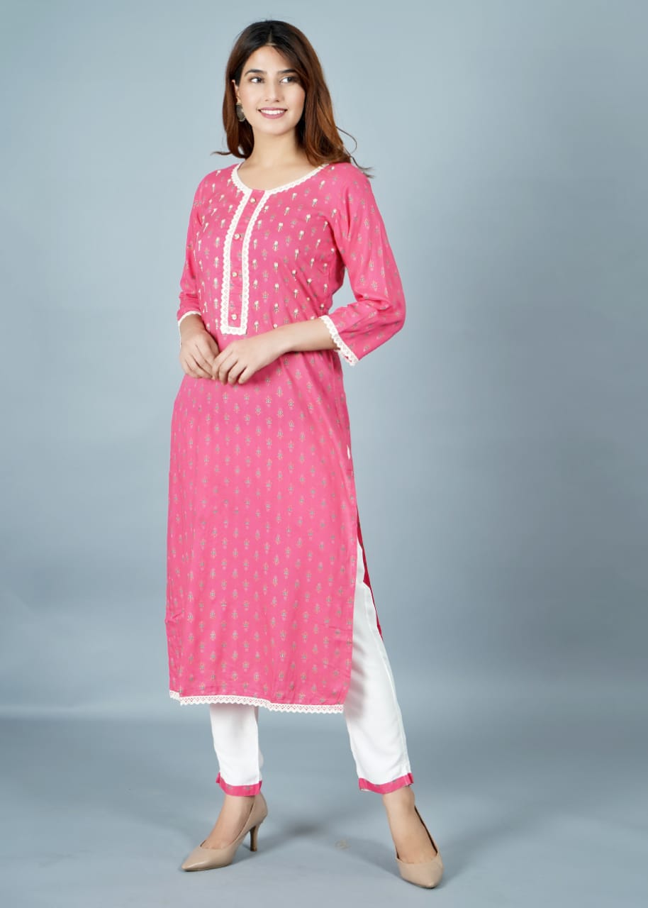 Womens Printed Reyon Long kurta with 1 Palazzo Pant freeshipping - www.jaipurtohome.com