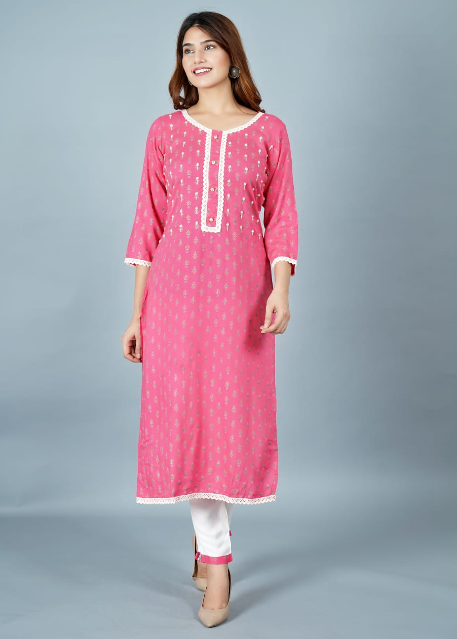 Womens Printed Reyon Long kurta with 1 Palazzo Pant freeshipping - www.jaipurtohome.com