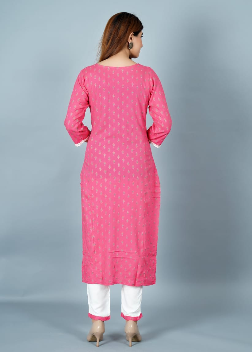 Womens Printed Reyon Long kurta with 1 Palazzo Pant freeshipping - www.jaipurtohome.com