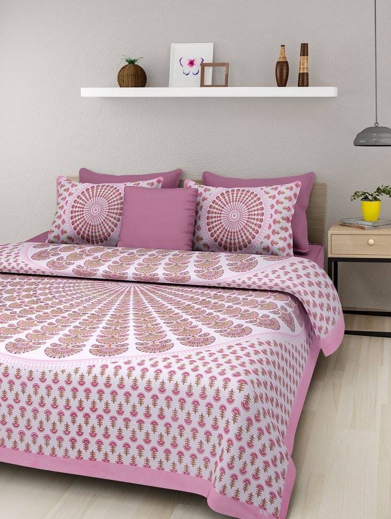 100% Cotton Jaipuri Traditional King Size  Double Bed Bedsheet with 2 Pillow Covers www.jaipurtohome.com