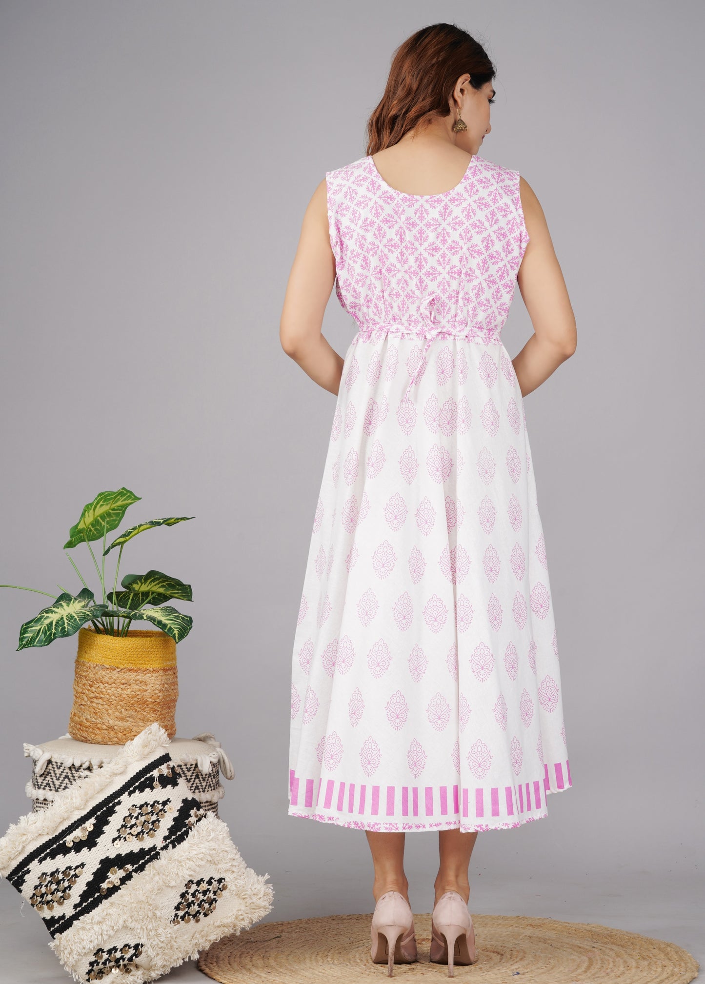 Trendy Women Cotton Maternity Semi-Stitched Fabric Maxi Dress -Free Size www.jaiurtohome.com
