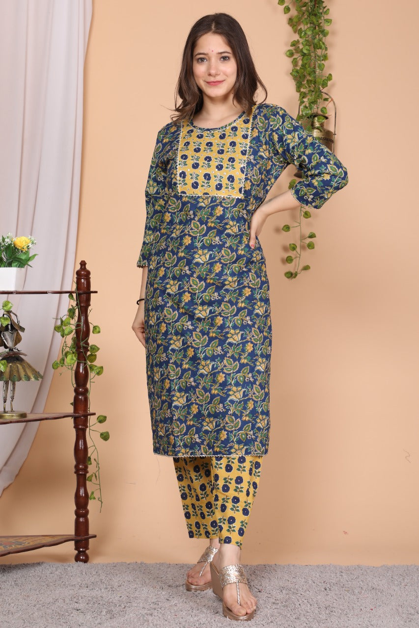Buy Jaipur Kurti Off-White & Green Cotton Floral Print Kurti Pant Set for  Women Online @ Tata CLiQ