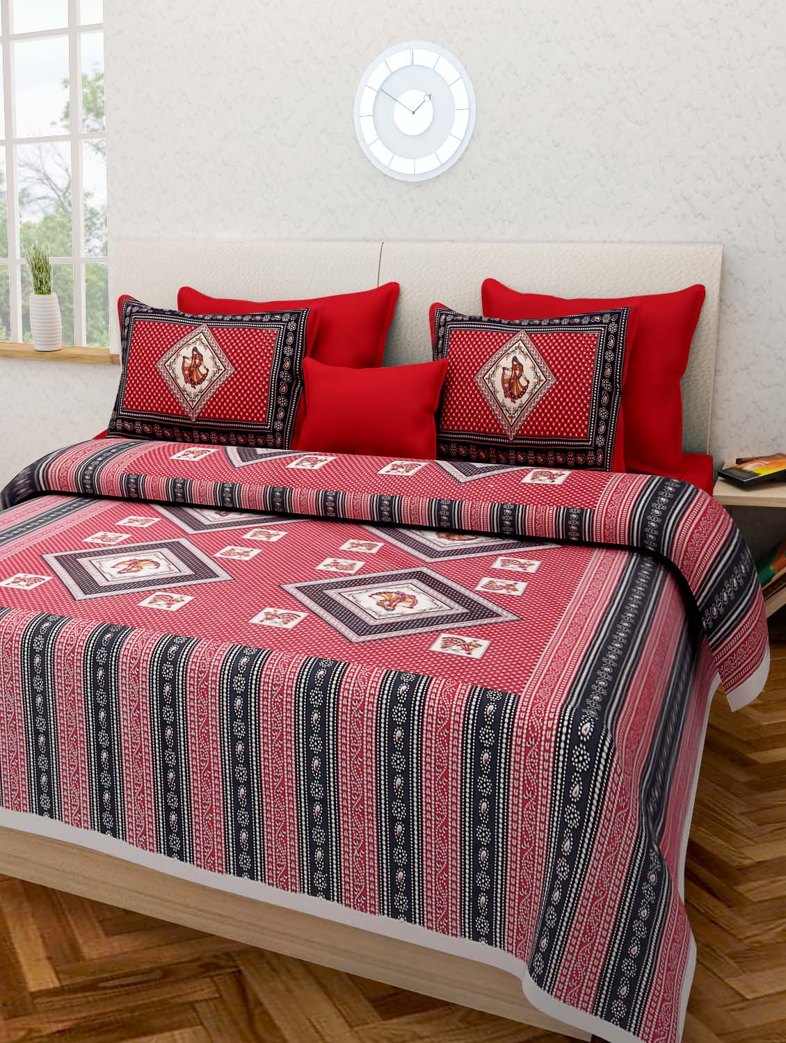 Jaipuri 100% Cotton Bedsheet 240 -TC Cotton King Size 2 Bedsheet With 4 Pillow Cover - Bedsheet Combo Pack www.jaipurtohome.com