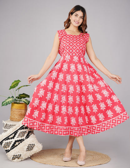 Trendy Women Cotton Maternity Semi-Stitched Fabric Maxi Dress -Free Size A/p www.jaiurtohome.com