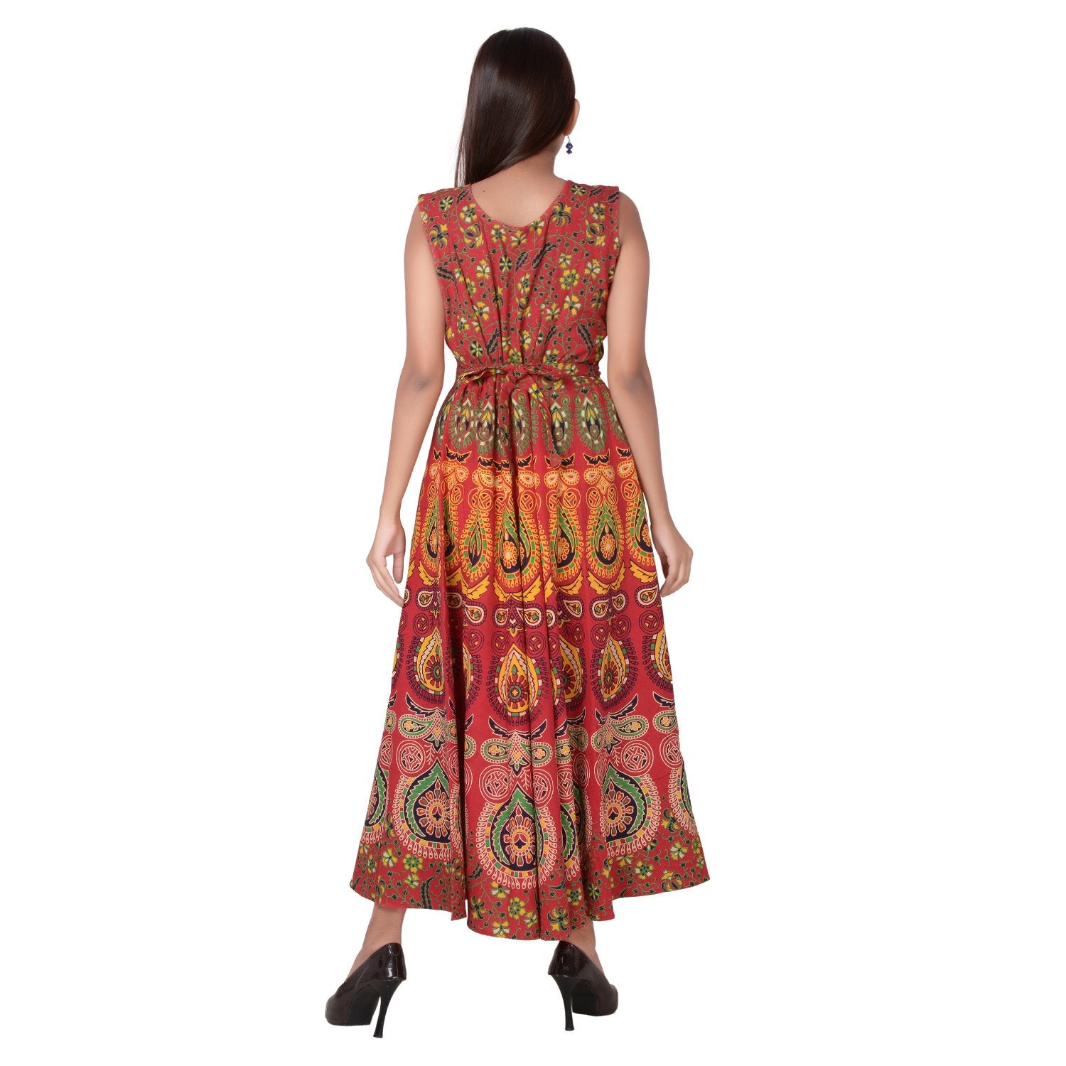 Gulnaz - Hand Block Printed Long Cotton Panel Dress - D387F2063 – InduBindu