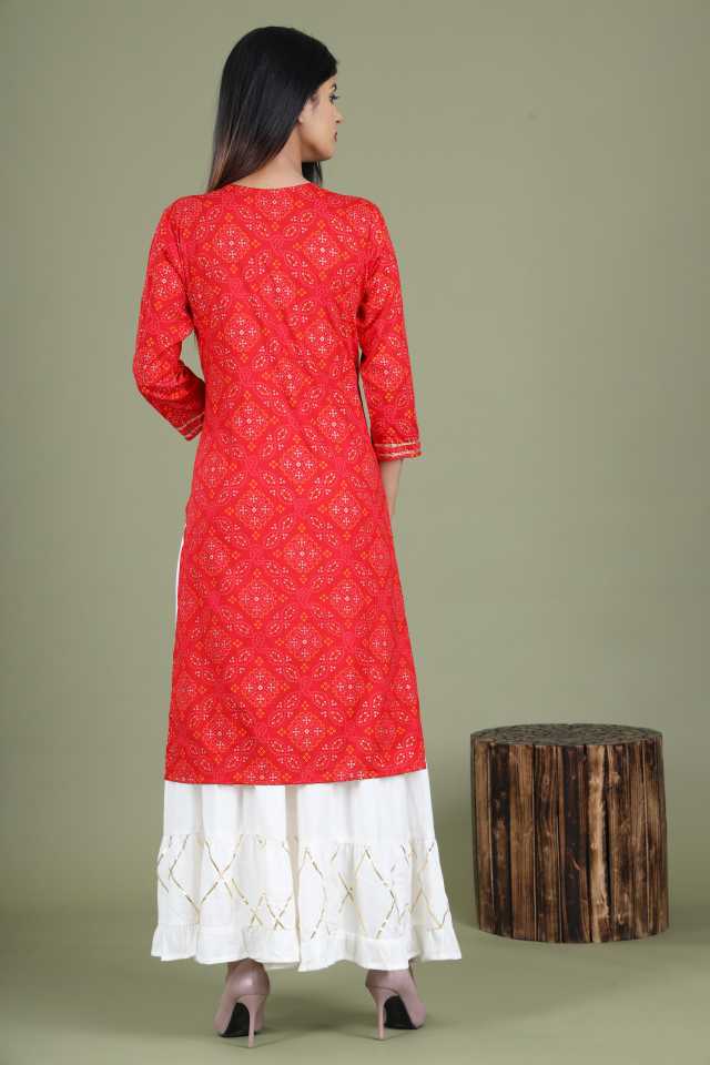 Buy Hand Embroidered Lucknowi Chikan Red And White Georgette Kurti