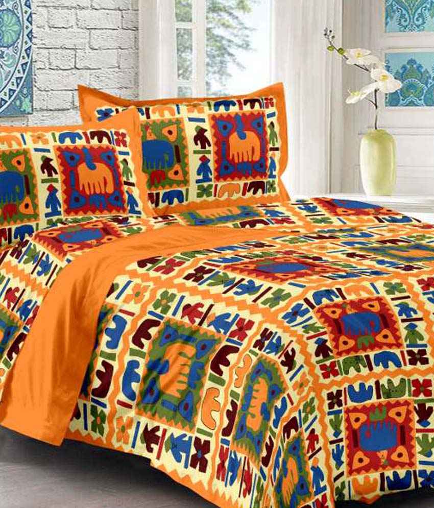100% Cotton Jaipuri Traditional King Size Double Bed Bedsheet with 2 Pillow Covers www.jaipurtohome.com