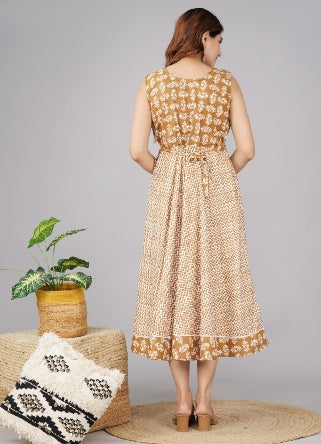 Trendy Women Cotton Maternity Semi-Stitched Fabric Maxi Dress -Free Size A/p JAIPUR PRINTS